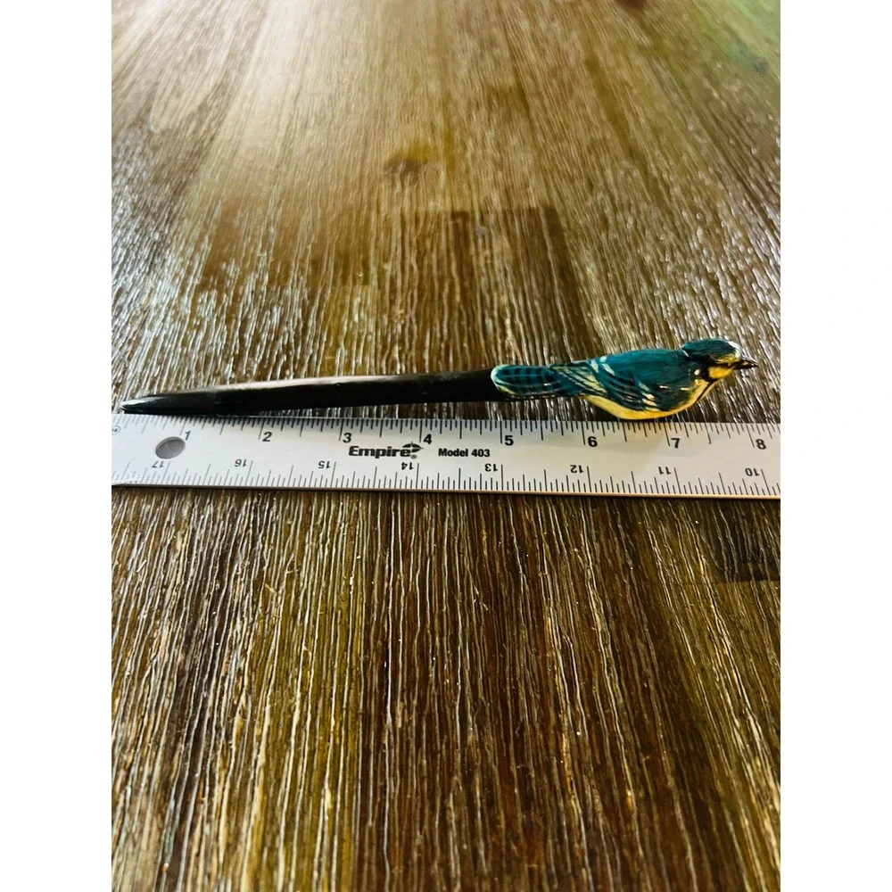Vintage Blue Jay Bird Letter Opener Hand Painted Desk Accessory Office Decor 8